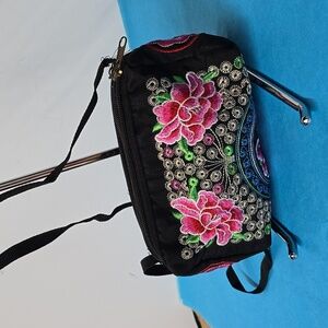Floral Embroidery Crossbody Bag, Canvas Shoulder Bag